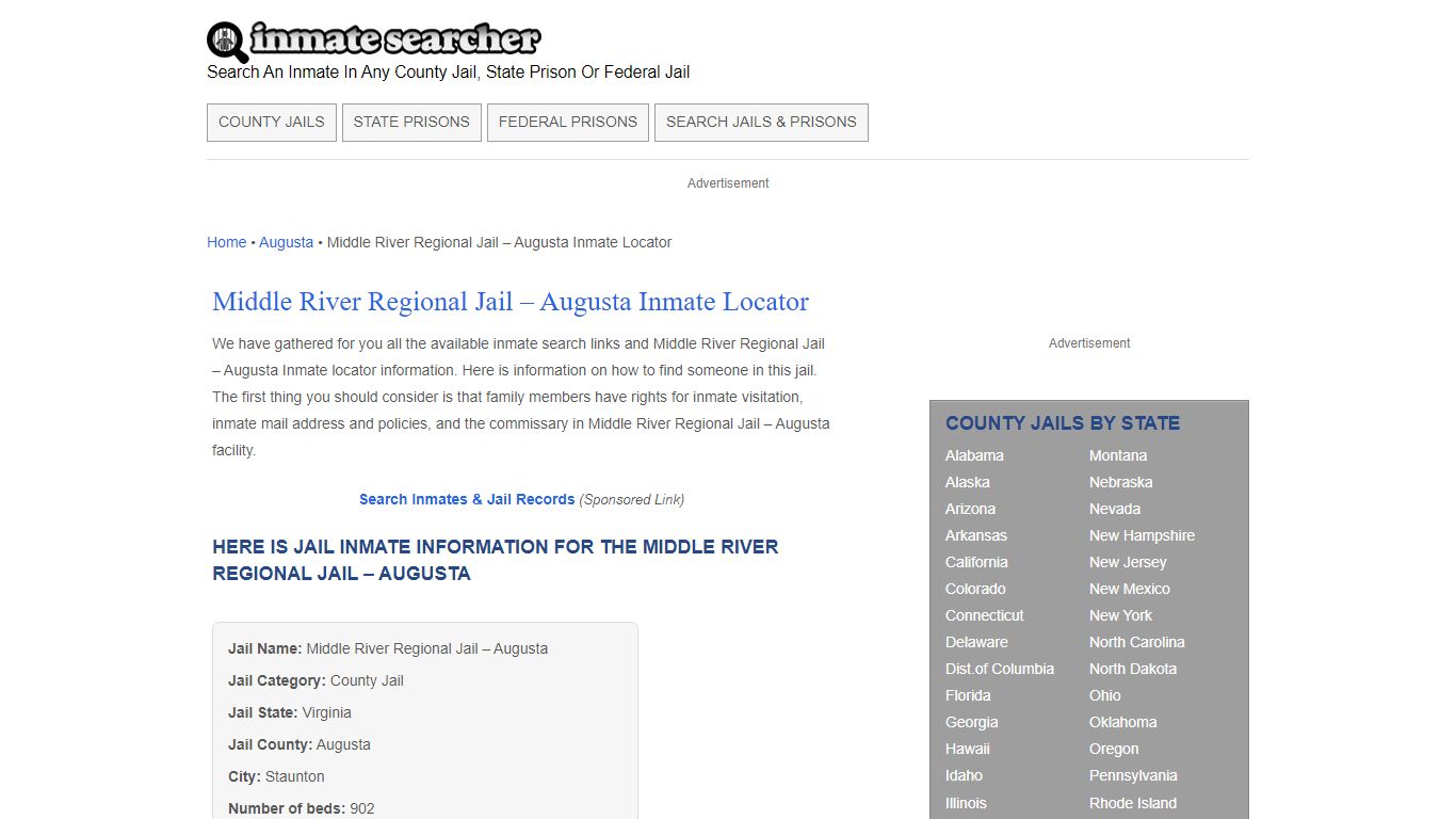 Middle River Regional Jail - Augusta Inmate Locator - Inmate Searcher